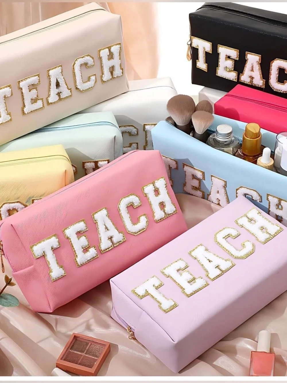 TEACH Embroidered Cosmetic Pouches